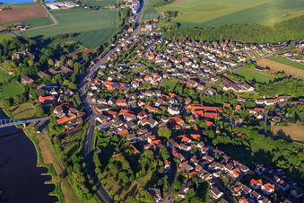 Aerial view of River banks of the Weser and the B83 in Hehlen in the state Lower Saxony, Germany