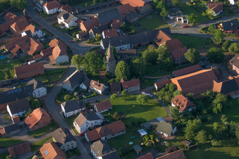 Aerial view of Church building in the village of in the district Hajen in Emmerthal in the state Lower Saxony, Germany