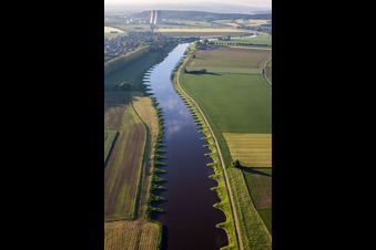 Aerial view of Building remains of the reactor units and facilities of the NPP nuclear power plant Kernkraftwerk Grohnde on Weser in Emmerthal in the state Lower Saxony, Germany
