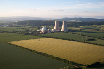 Cooling towers of the nuclear power plant Grohnde in the district Grohnde in Emmerthal in the state Lower Saxony, Germany