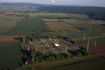 Grohnde substation in Emmerthal in the state Lower Saxony, Germany seen from above