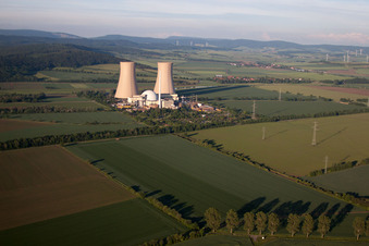 Aerial photograpy of Nuclear power plant in the district Grohnde in Emmerthal in the state Lower Saxony, Germany