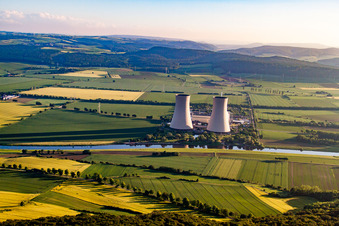 Bird's eye view of Nuclear power plant in the district Grohnde in Emmerthal in the state Lower Saxony, Germany