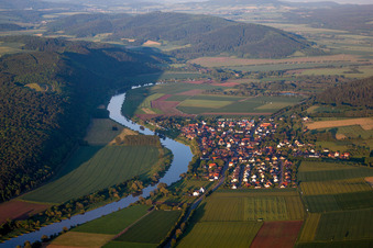 Village on the river bank areas of the Weser river in Heinsen in the state Lower Saxony, Germany