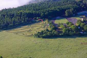 Parachute field at the Höxter-Holzminden airfield (EDVI) in the district Albaxen in Höxter in the state North Rhine-Westphalia, Germany