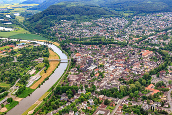 Town center at the Weser Bridge in Höxter in the state North Rhine-Westphalia, Germany
