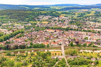 Weser Bridge to the center in Höxter in the state North Rhine-Westphalia, Germany