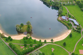 Oblique view of Beach of Lake Godelheim in Höxter in the state North Rhine-Westphalia, Germany