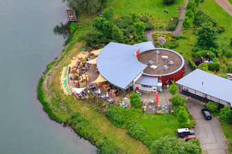 Aerial view of Restaurant Strandgut Höxter on Lake Godelheim in Höxter in the state North Rhine-Westphalia, Germany