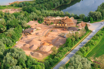 Aerial photograpy of Durant-Weserkieswerk GmbH in the district Godelheim in Höxter in the state North Rhine-Westphalia, Germany