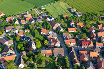 Aerial photograpy of Church building St. Bartholomaeus-Kirche in Tietelsen in the state North Rhine-Westphalia, Germany