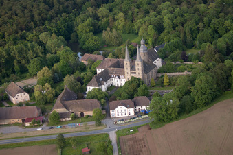 Aerial view of Complex of buildings of the monastery Abtei Marienmuenster in Marienmuenster in the state North Rhine-Westphalia