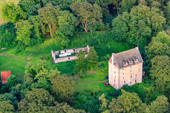 Aerial view of Oldenburg Castle in the district Münsterbrock in Marienmünster in the state North Rhine-Westphalia, Germany