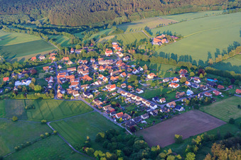 Aerial view of Village view from the west in the district Hummersen in Lügde in the state North Rhine-Westphalia, Germany