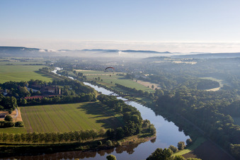 River - bridge construction about the Weser in Hoexter in the state North Rhine-Westphalia, Germany