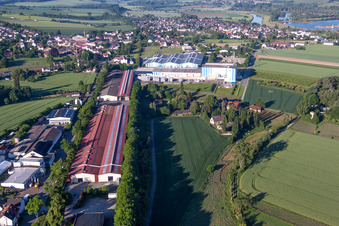 Aerial view of Building complex and distribution center on the site of Hermann Bach GmbH & Co KG in Boffzen in the state Lower Saxony, Germany