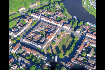 Aerial view of Town Hall Bad Karlshafen at Hafenpl in Bad Karlshafen in the state Hesse, Germany