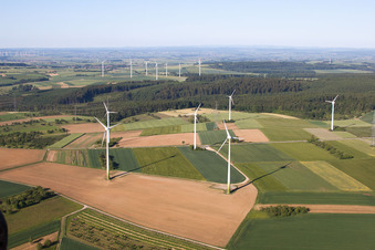 Wind farm Haarbrück-Wortberg in the district Haarbrück in Beverungen in the state North Rhine-Westphalia, Germany seen from above