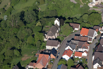 Aerial view of St. James in the district Jakobsberg in Beverungen in the state North Rhine-Westphalia, Germany