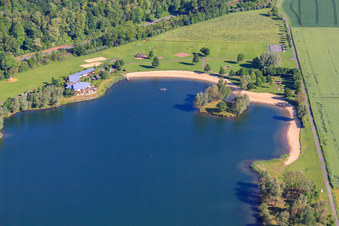 Beach of Lake Godelheim in Höxter in the state North Rhine-Westphalia, Germany from the plane