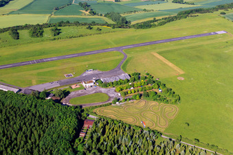 Runway of the Höxter-Holzminden Airport (EDVI) in the district Albaxen in Höxter in the state North Rhine-Westphalia, Germany
