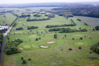 Aerial view of Golf course of the Golf Club Schweinfurt eV in the district Löffelsterz in Schonungen in the state Bavaria, Germany