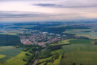 View from the northwest over the Main in Schonungen in the state Bavaria, Germany