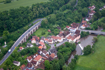 River - bridge construction crossing the Saale of Franken in Trimberg in the state Bavaria, Germany