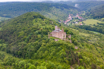Aerial view of Trimburg Castle in the district Trimberg in Elfershausen in the state Bavaria, Germany