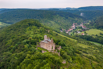 Aerial photograpy of Trimburg Castle in the district Trimberg in Elfershausen in the state Bavaria, Germany