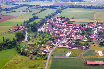 Aerial view of District Langendorf in Elfershausen in the state Bavaria, Germany