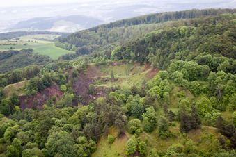 Aerial view of Old basalt quarry Sodenberg in the district Morlesau in Hammelburg in the state Bavaria, Germany