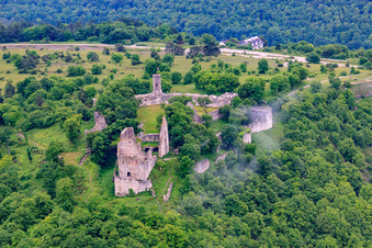 Aerial view of Castle ruins of Homburg near Gössenheim in Gössenheim in the state Bavaria, Germany