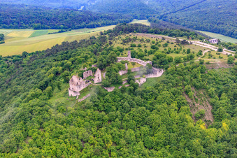 Oblique view of Castle ruins of Homburg near Gössenheim in Gössenheim in the state Bavaria, Germany