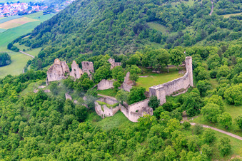 Castle ruins of Homburg near Gössenheim in Gössenheim in the state Bavaria, Germany out of the air