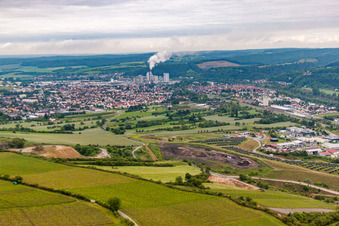 Aerial view of Karlstadt in Karlstadt am Main in the state Bavaria, Germany