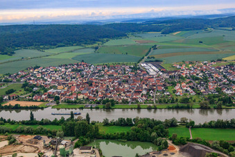 Village view from the east across the Main in the district Karlburg in Karlstadt am Main in the state Bavaria, Germany