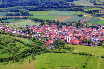 Village view from the north in the district Müdesheim in Arnstein in the state Bavaria, Germany