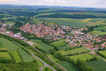 Aerial view of Village view from the west in the district Gänheim in Arnstein in the state Bavaria, Germany