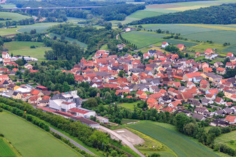 Aerial photograpy of Village view from the west in the district Gänheim in Arnstein in the state Bavaria, Germany