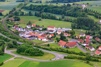 Raiffeisenstraße commercial area with Boat Service Manger in the district Gänheim in Arnstein in the state Bavaria, Germany