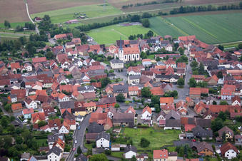Oblique view of Village view in the district Zeuzleben in Werneck in the state Bavaria, Germany