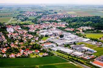 Aerial view of Industrial estate and company settlement in Werneck in the state Bavaria, Germany