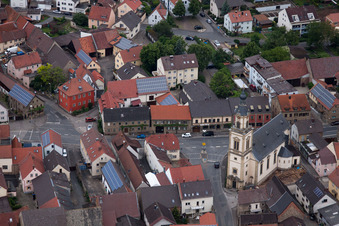 Aerial view of Church of Our Lady of Pain in Bergrheinfeld in the state Bavaria, Germany