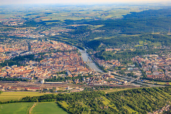 Aerial view of Between the main station and the Main in the district Altstadt in Würzburg in the state Bavaria, Germany