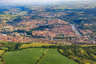 Aerial photograpy of Between the main station and the Main in the district Altstadt in Würzburg in the state Bavaria, Germany