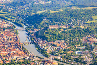 Marienberg Fortress above the Main with three Main bridges and lock in the district Altstadt in Würzburg in the state Bavaria, Germany