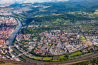 Aerial photograpy of District Zellerau in Würzburg in the state Bavaria, Germany