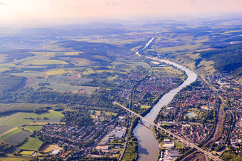 Aerial view of Maintal Bridge Veitshöchheim for the railway in Margetshöchheim in the state Bavaria, Germany