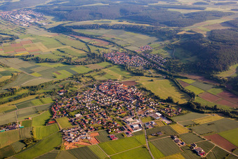 Village - view on the edge of agricultural fields and farmland in Werbach in the state Baden-Wurttemberg, Germany